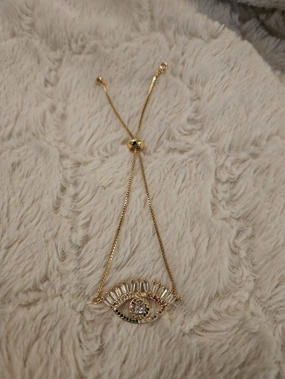 Gold Evil Eye Bracelet with Multicolor Crystal Accents